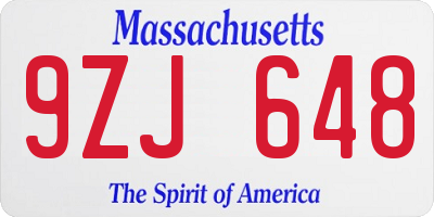 MA license plate 9ZJ648