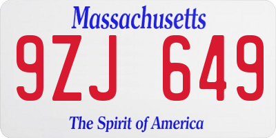 MA license plate 9ZJ649