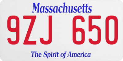 MA license plate 9ZJ650