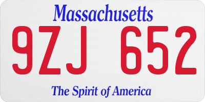 MA license plate 9ZJ652