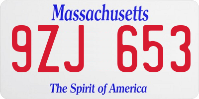 MA license plate 9ZJ653