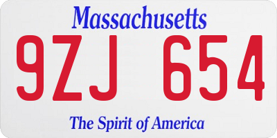 MA license plate 9ZJ654