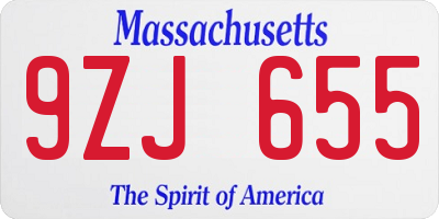 MA license plate 9ZJ655