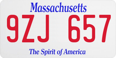 MA license plate 9ZJ657