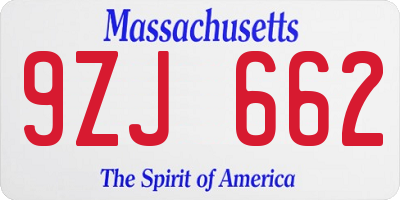 MA license plate 9ZJ662