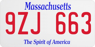 MA license plate 9ZJ663