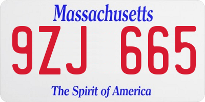 MA license plate 9ZJ665