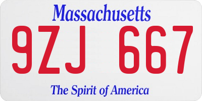 MA license plate 9ZJ667