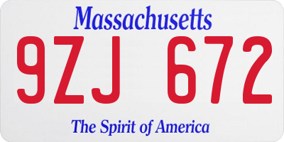 MA license plate 9ZJ672