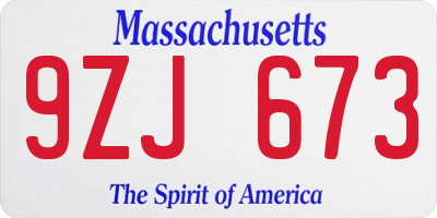 MA license plate 9ZJ673