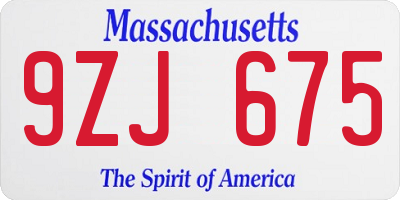 MA license plate 9ZJ675