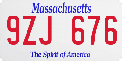 MA license plate 9ZJ676