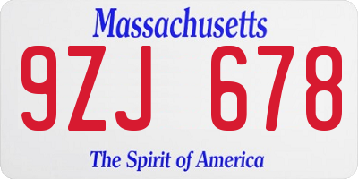 MA license plate 9ZJ678