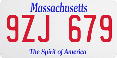 MA license plate 9ZJ679