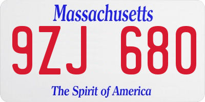 MA license plate 9ZJ680