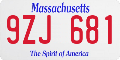MA license plate 9ZJ681