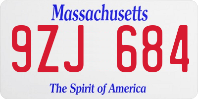 MA license plate 9ZJ684