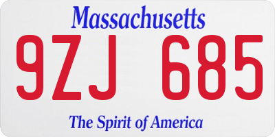 MA license plate 9ZJ685