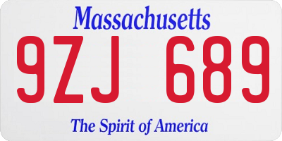 MA license plate 9ZJ689