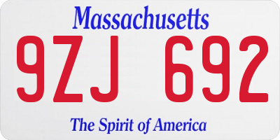 MA license plate 9ZJ692