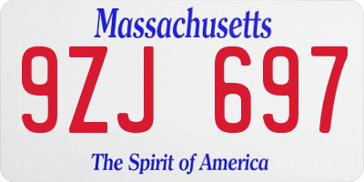 MA license plate 9ZJ697