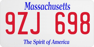 MA license plate 9ZJ698