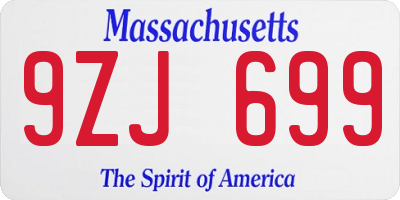 MA license plate 9ZJ699