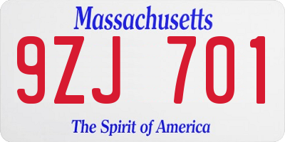 MA license plate 9ZJ701