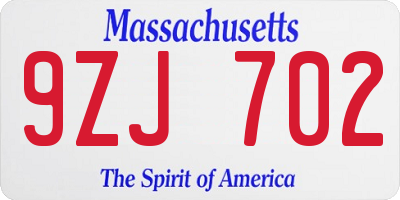 MA license plate 9ZJ702