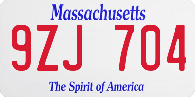 MA license plate 9ZJ704