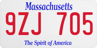 MA license plate 9ZJ705