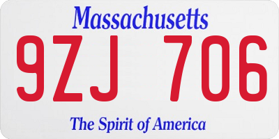 MA license plate 9ZJ706