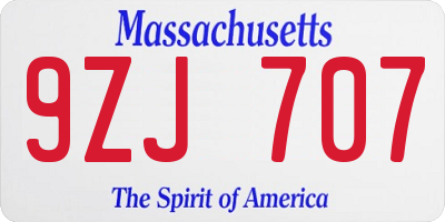 MA license plate 9ZJ707