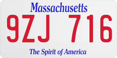 MA license plate 9ZJ716