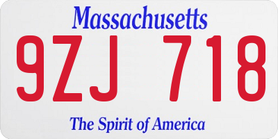 MA license plate 9ZJ718