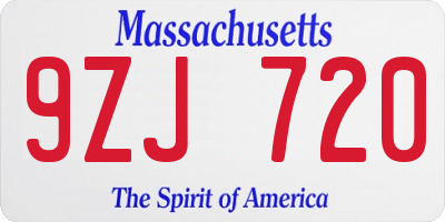 MA license plate 9ZJ720