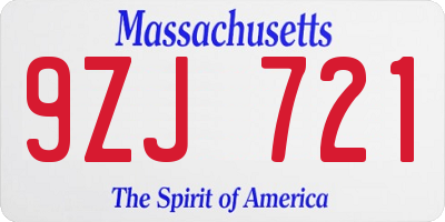 MA license plate 9ZJ721