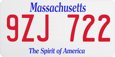 MA license plate 9ZJ722