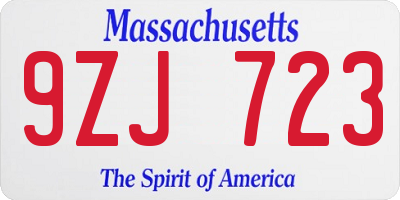 MA license plate 9ZJ723