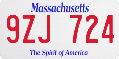 MA license plate 9ZJ724