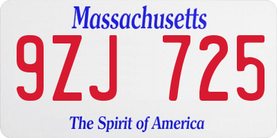 MA license plate 9ZJ725