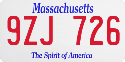 MA license plate 9ZJ726