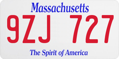 MA license plate 9ZJ727