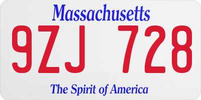 MA license plate 9ZJ728