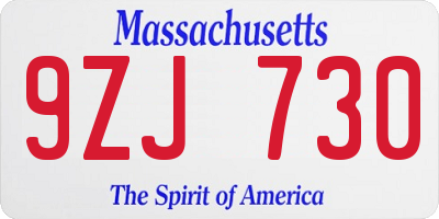 MA license plate 9ZJ730