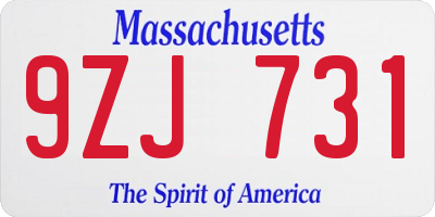 MA license plate 9ZJ731