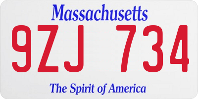 MA license plate 9ZJ734