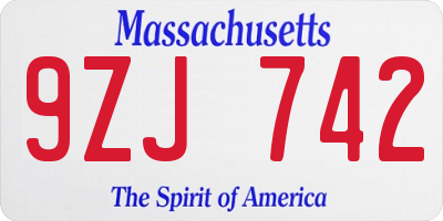 MA license plate 9ZJ742