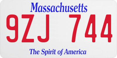 MA license plate 9ZJ744