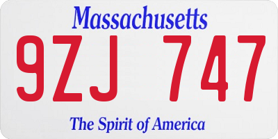 MA license plate 9ZJ747